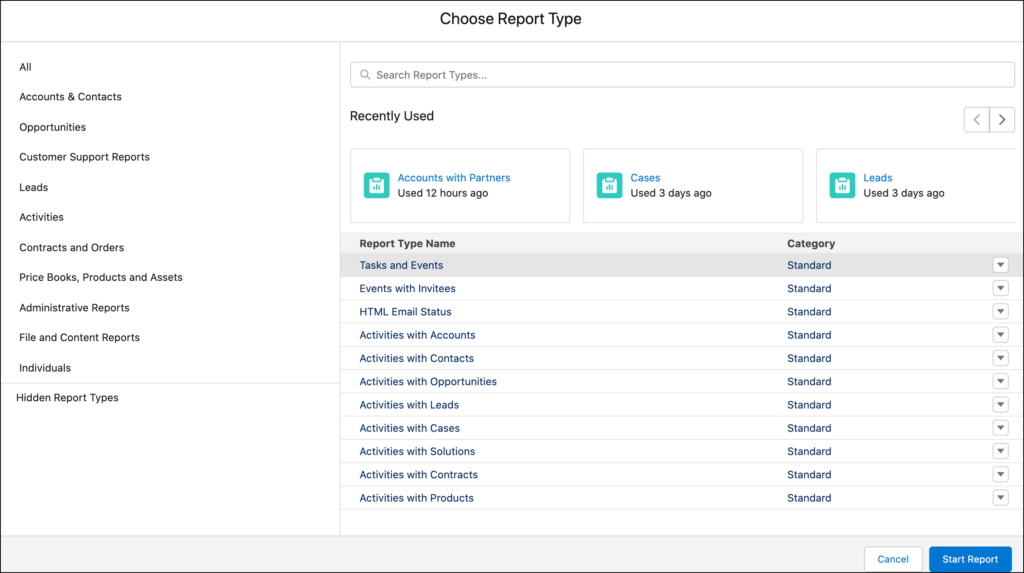 Enhanced report Type Selector